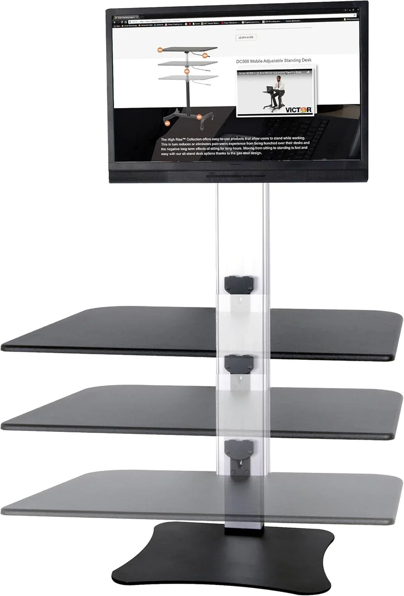 High-position electric triple monitor adjustable desk | Sit-stand dual-purpose work desk for three screens | 28-inch wide work surface | Compatible with any standard desktop | Adjustable monitor stand I6