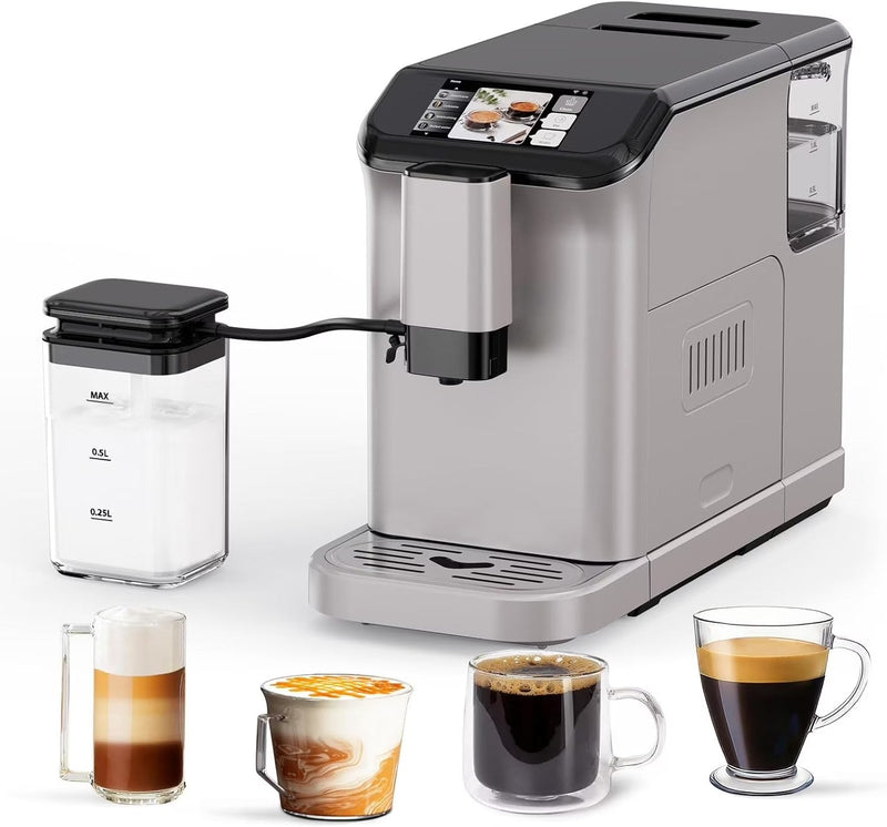 Full Automatic Espresso Machine with Built-In Grinder Milk Frother - FTF Touchscreen Coffee Maker for Latte/Cappuccino, 20 Bar Pressur 1.5L Water... M5