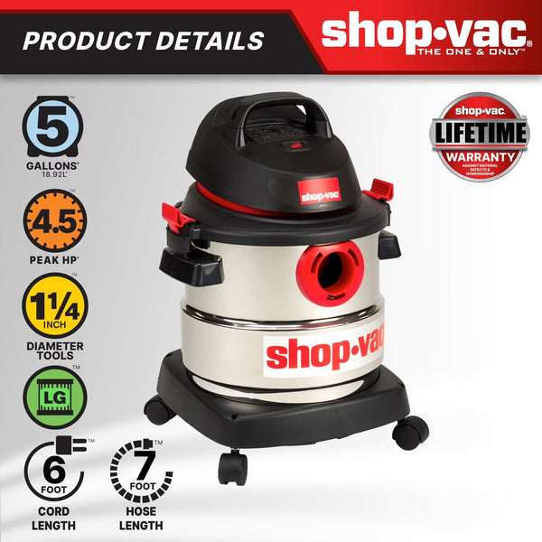 Shop-Vac 5 Gallon 4.5 Peak HP Wet Dry Vacuum O8