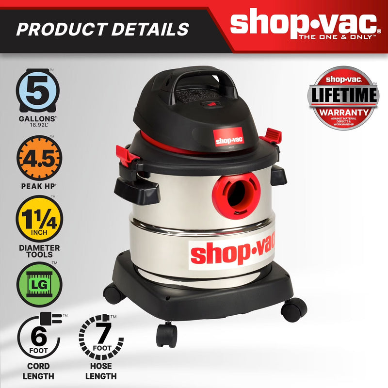Shop-Vac 5 Gallon 4.5 Peak HP Wet Dry Vacuum O8