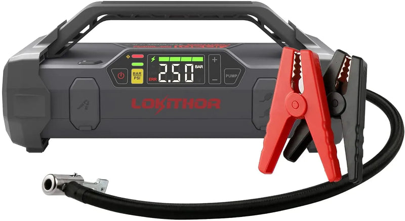 Jump Starter 2000Amp 20000mAh 12V Car Battery Booster Pack for Upto 8L Gas or 6L Diesel, 150 PSI Air Compressor with Damping Technology,Portable Power Bank with Handle Bar and Emergency Light F6