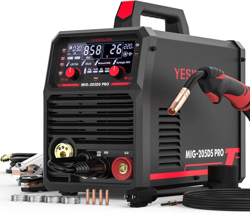 MIG Welder,110V Flux Core Welder Flux Core MIG/Lift TIG/Stick 3-in-1 Large LED Digital Display Welding Machine IGBT Inverter Welder FLUX-135PRO W4