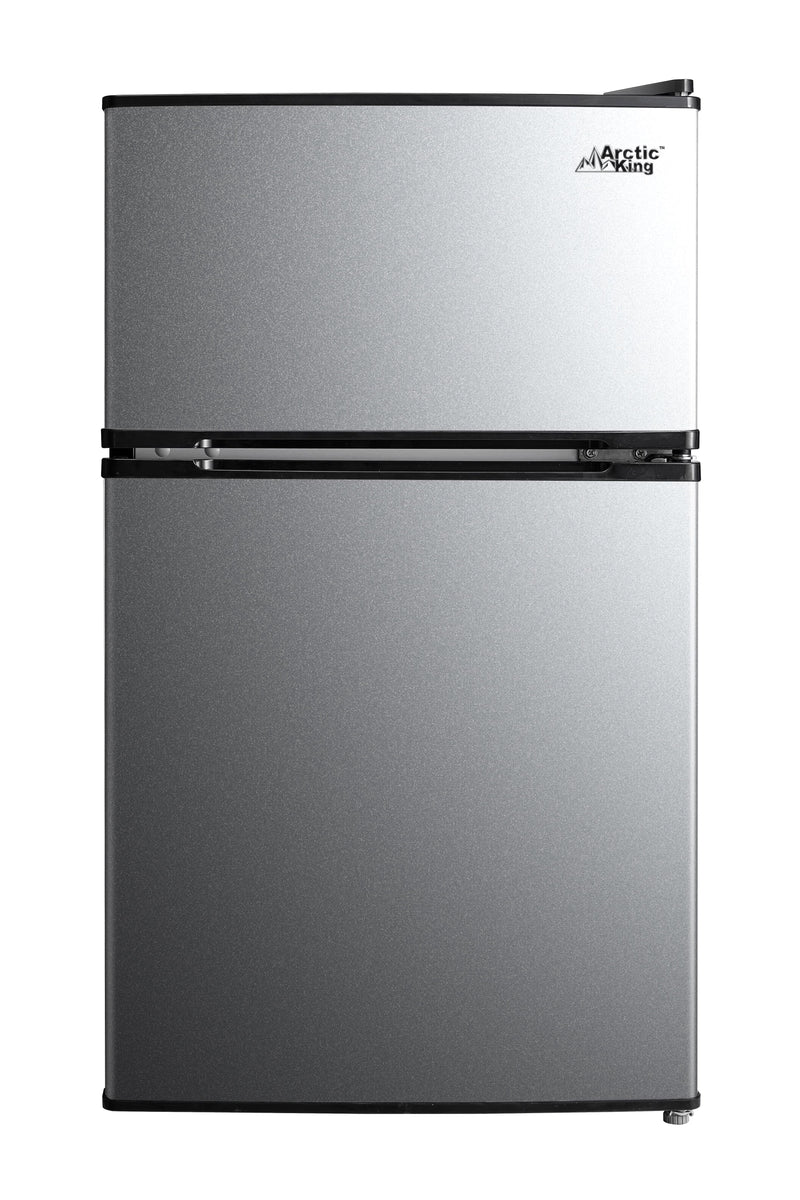 Arctic King 3.2 Cu ft Two Door Mini Fridge with Freezer, Stainless Steel, E-Star O8