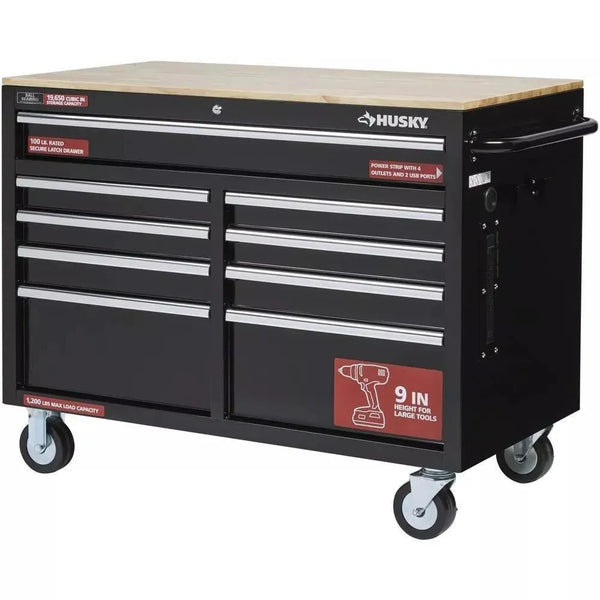 46 in. W x 24 in. D 9-Drawer Gloss Black Deep Tool Chest Mobile Workbench S0