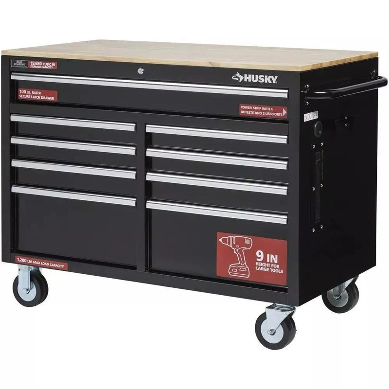 46 in. W x 24 in. D 9-Drawer Gloss Black Deep Tool Chest Mobile Workbench S0