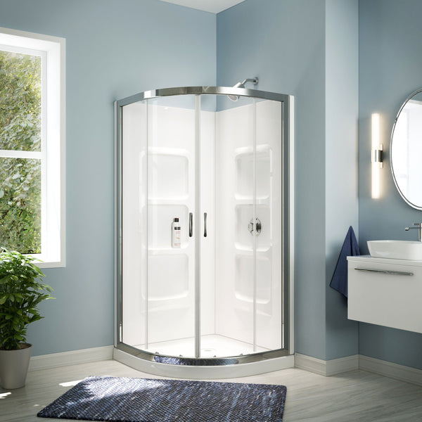A&E Bath Taylor Frameless Acrylic Base & Walls Shower Enclosure Kit with Sliding Door & Shelves, White B7