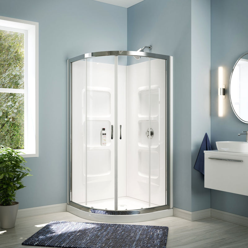 A&E Bath Taylor Frameless Acrylic Base & Walls Shower Enclosure Kit with Sliding Door & Shelves, White B7