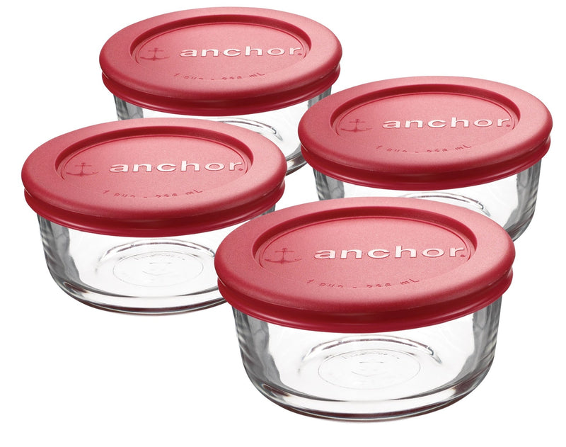 Anchor Hocking Glass Round Storage Containers with Lids, 4 Count X4