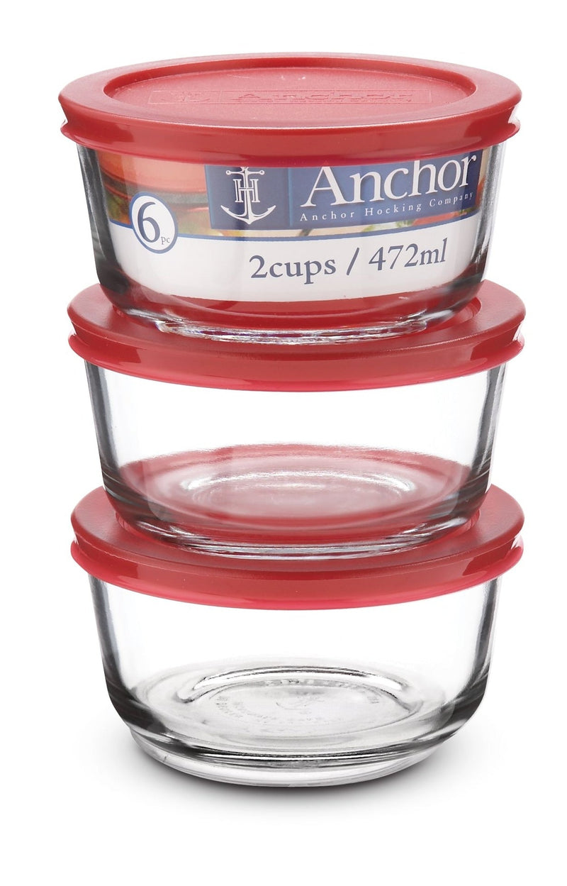 Anchor Hocking Round Glass Storage Container Set with Lids, 3 Count B6