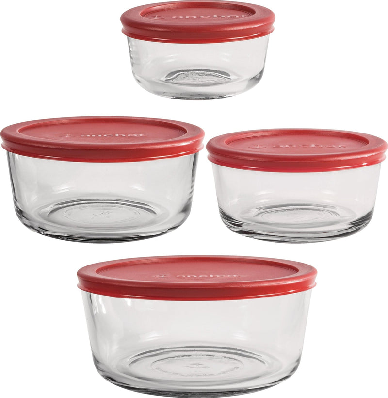 Anchor Hocking Round Glass Storage Set with Lids, Assorted Sizes, 4 Count Z4
