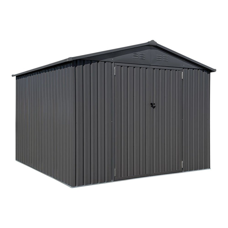 Arrow Double Swing Door Outdoor Metal Storage Shed with Sloped Roof, Charcoal, 10-ft x 10-ft H9