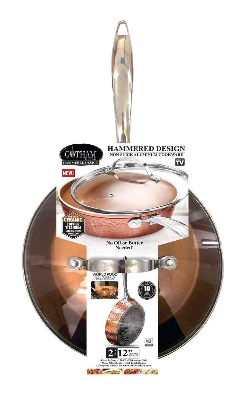 As Seen On TV Gotham Steel Hammered Diamond Pan with Lid, 12-in W5