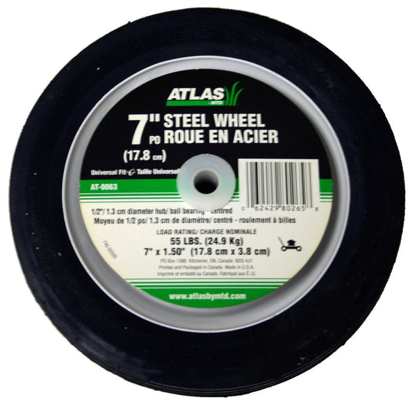 Atlas Steel Lawn Mower Wheel with Ball Bearings, 7-in x 1.5-in O7