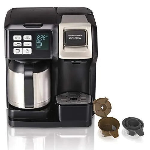 Hamilton Beach FlexBrew Thermal Coffee Maker, Single Serve & Full Pot, Compatible with K-Cup Pods or Grounds, Programmable, Black and Stainless (49966) P3