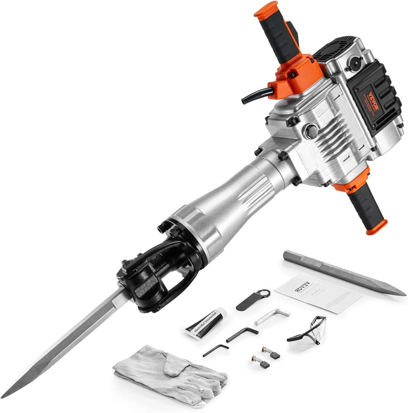 Electric demolition hammer, hydraulic crushing hammer, concrete crusher, heavy-duty electric hydraulic crushing hammer, equipped with chisel gloves and a 360-degree rotatable front handle, suitable for digging trenches and drilling holes (power 3500 G5