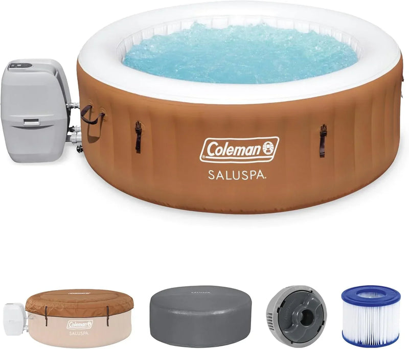 Coleman SaluSpa Miami AirJet 2 to 4 Person Round Inflatable Hot Tub Portable Outdoor Spa with 120 Soothing AirJets and Insulated Cover, Black T7