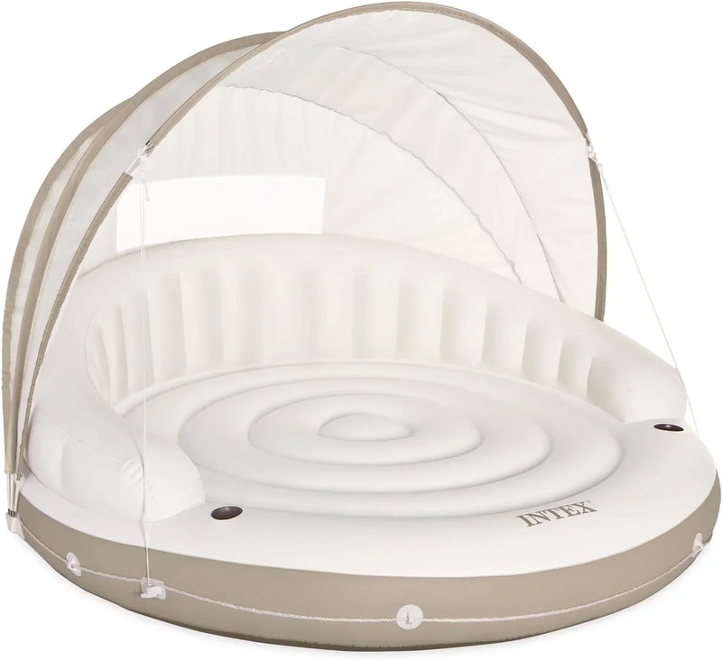 Canopy Island Inflatable Pool Float: Comfortable Lounge Surface – Built-in Cup Holders – Detachable Sunshade – 440lb Max Weight Capacity – 78.5" x 59" M8