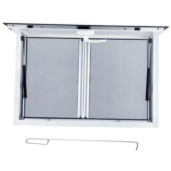 Concession Window 36W x 36H Aluminum Alloy Food Truck Service Window with Sliding Screens & Awning Door, Hydraulic Lift, Locking Mechanism, Versatile for Catering P8