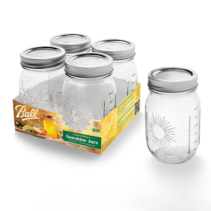 Ball Regular Mouth Sunshine Glass Mason Jar, 16-oz/473-mL, 4-pk E9