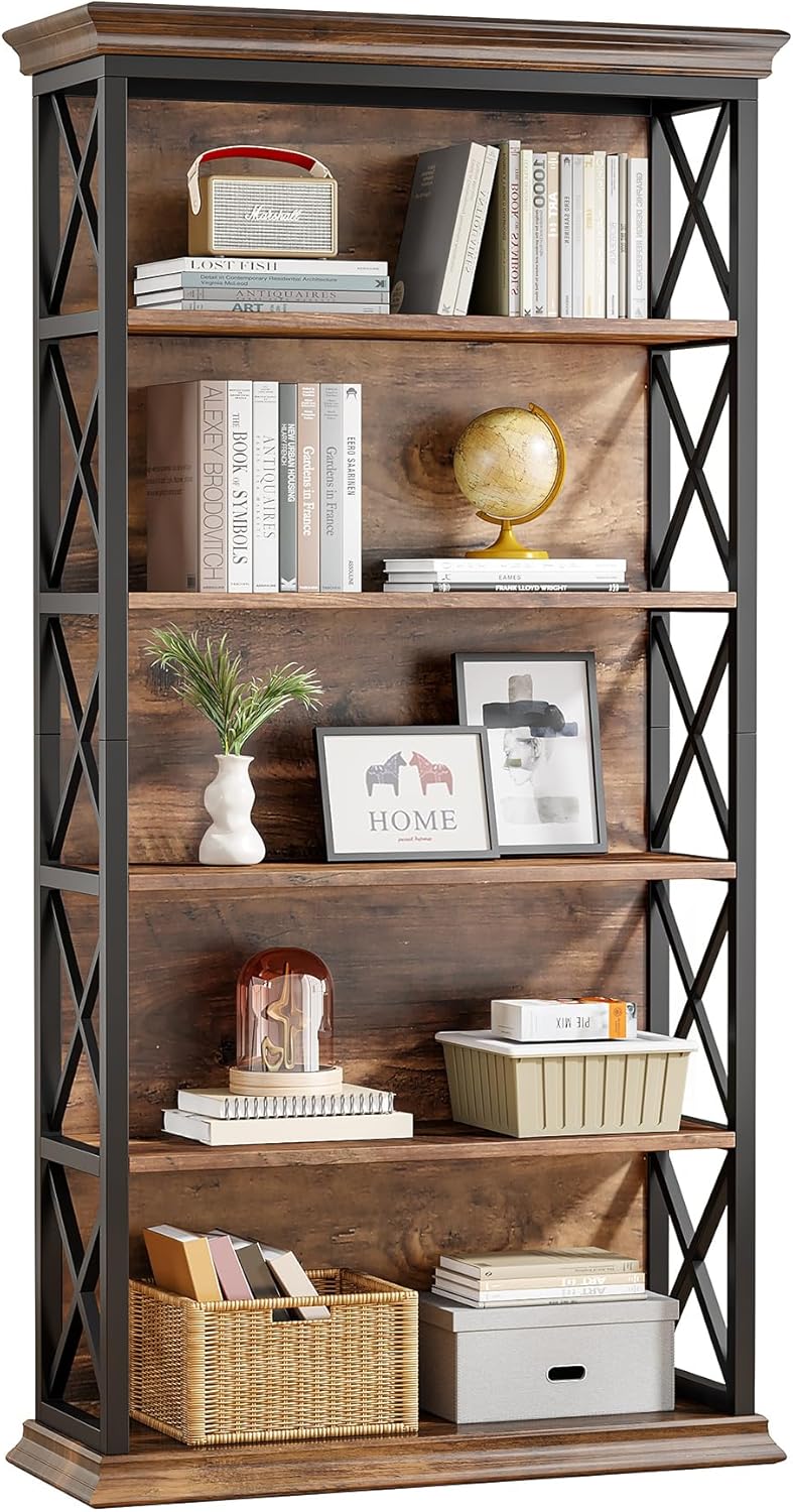 6-Tier Bookcase, 71 Inches Industrial Bookshelves, Floor Standing Display Storage Shelves Tall Bookcase for Home Office, Living Room A3