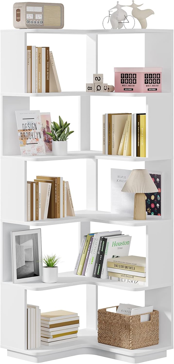 Tribesigns 6-Tier Corner Bookshelf, 64.9 Inch Tall Bookcase with Anti-Drop Panel, Modern Freestanding Corner Shelf Display Rack Storage Organizer for Home Office, Living Room, WhiteTribesigns 6-Tier Corner Bookshelf, 64.9 Inch Tall Bookcase with Anti O8