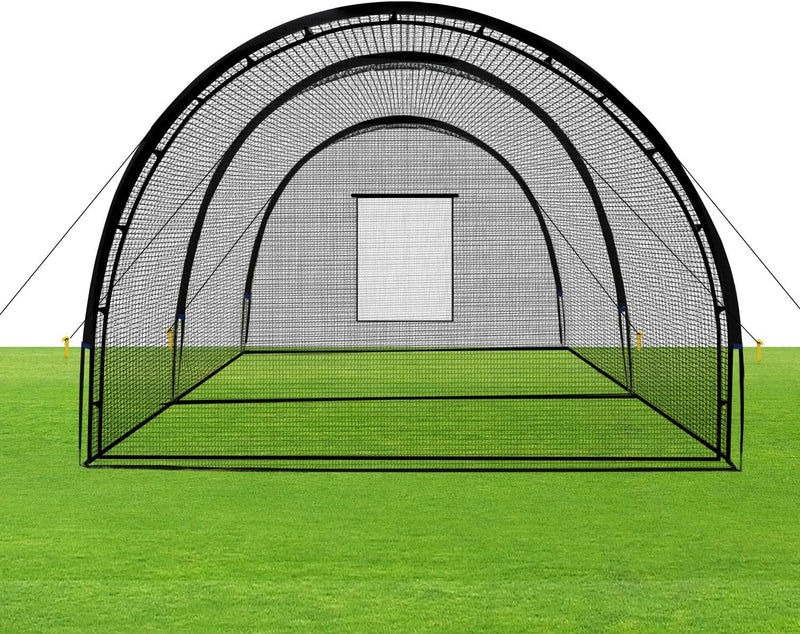 Baseball Batting Cage Net Batting Cages for Backyard Portable Baseball and Softball Batting Cages with Pitching Machine Hole and Detachable Door for Backyard Outdoor Hitting Practice E3