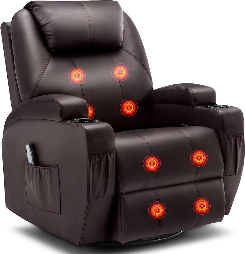 Recliner Chair, Rocking Chair with Massage and Heat, 360° Swivel Recliner Chairs for Adults, Rocker Manual Recliner with Remote Control and Cup Holder for Living Room, Bedroom, Nursery O2