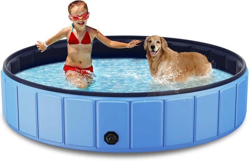 Foldable Dog Swimming Pool, 120"x20" Oversize Collapsable Hard Plastic Potable Bathing Tub for Pet Dog Kiddie Pool Indoor and Outdoor Leakproof PVC Play Pool for Large Dogs Pets Puppy Kids Blue H0