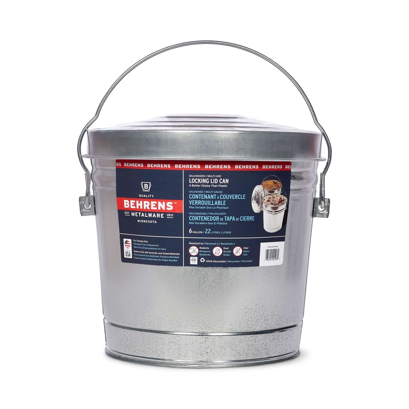 Behrens Galvanized Steel Multi-Use/Garbage Can with Locking Lid, 22-L (6 US gal) U9
