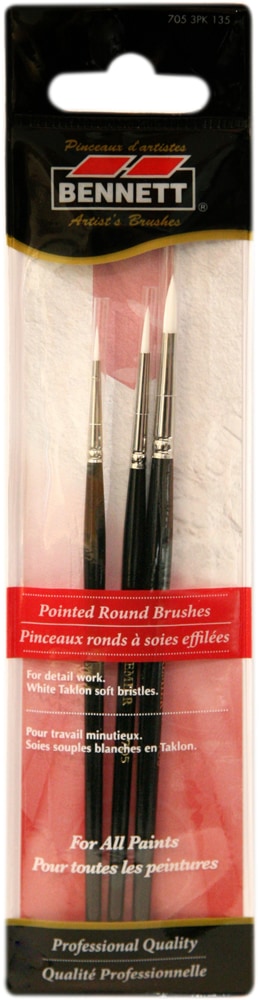 Bennett Professional Artist Pointed Round Tip Paint Brushes, 3-pk S5