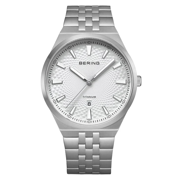 Bering Titanium White Silver-tone Guilloche Dial Men's Watch B7