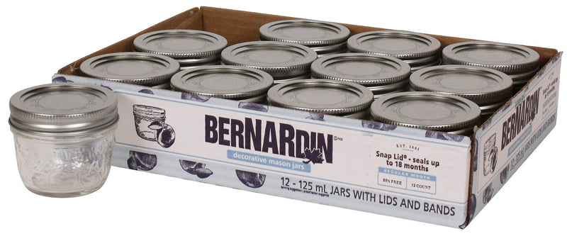 Bernardin Regular Mouth Decorative Glass Mason Jars with Snap Lids, 125 mL, 12 Count U7