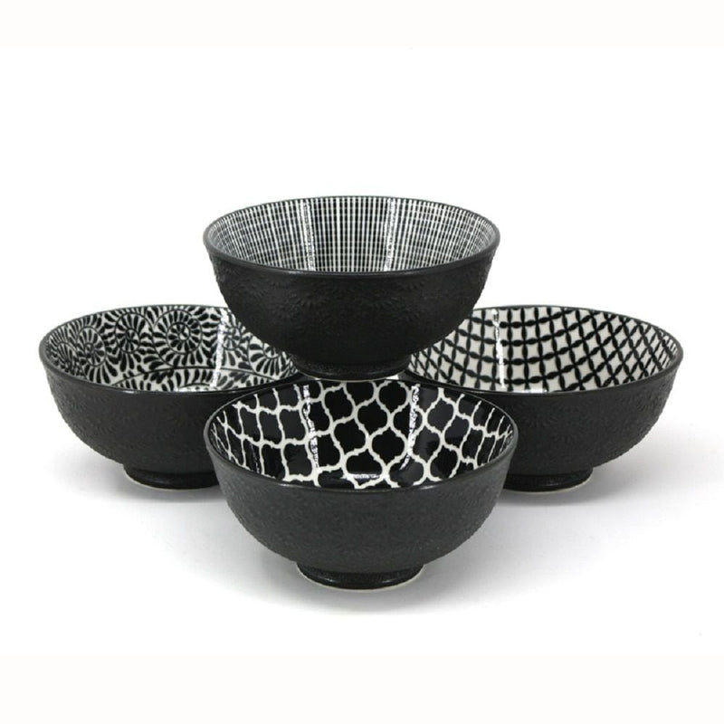 Bia Black & White Patterned Bowls Set, 12-cm, 4-pc Z9