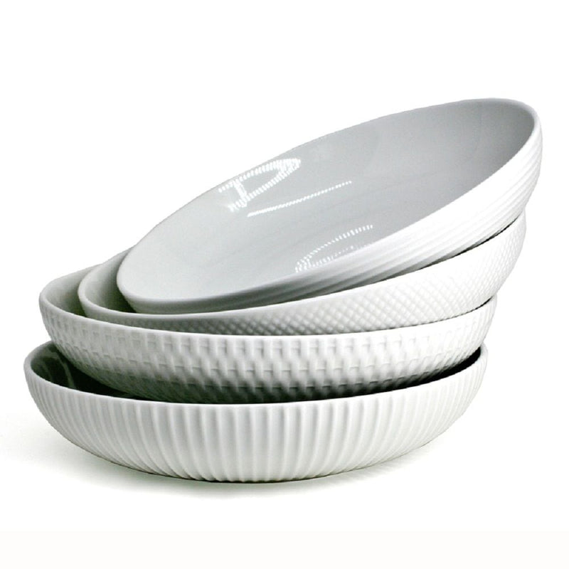 Bia Embossed White Dinner Bowl Set, 24-cm, 4-pc F5
