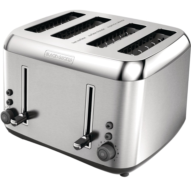 Black & Decker Toaster Kitchen Tools Extra Wide with 7 Settings, Stainless Steel, 4-Slices V8
