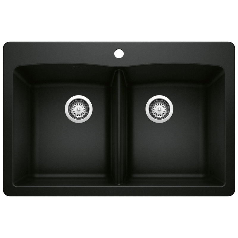 Blanco 50/50 Double Bowl Dual Mount Kitchen Sink, Black, 33-in I9