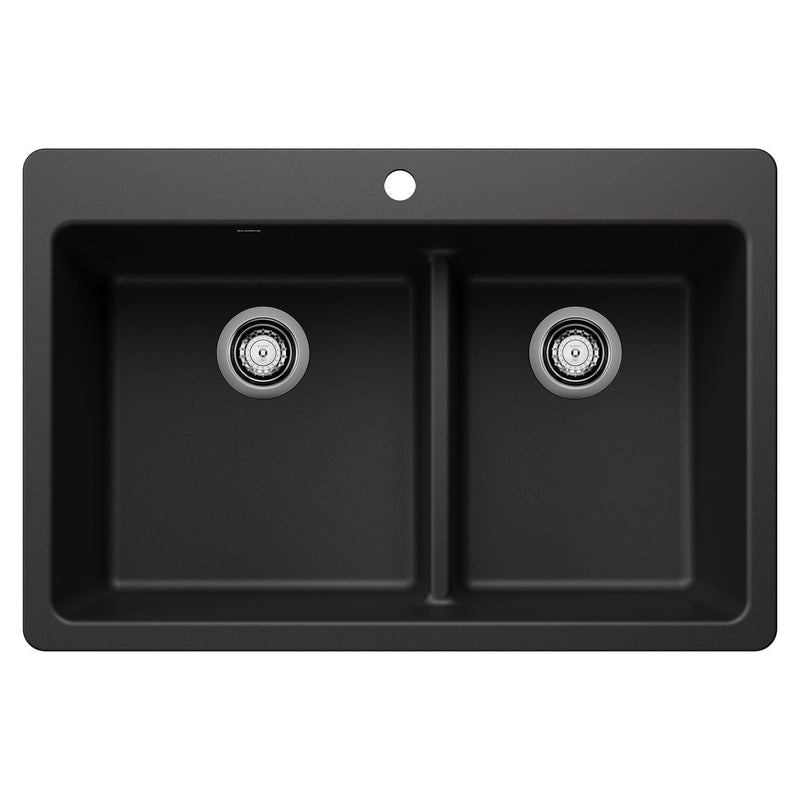 Blanco Dual Mount Kitchen Sink with Low Divide, Black, 33-in V3