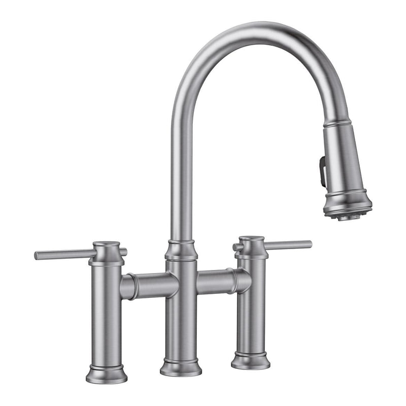 Blanco Empressa Pull-Down Dual-Spray Bridge Faucet, PVD Steel L7