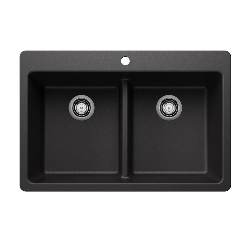 Blanco Liven SILGRANIT 33-in 50/50 Double Bowl Dual Mount Kitchen Sink with Low Divide, Anthracite O0