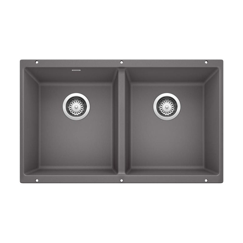 Blanco Precis SILGRANIT 29-in 50/50 Double Bowl Undermount Kitchen Sink, Cinder Q3
