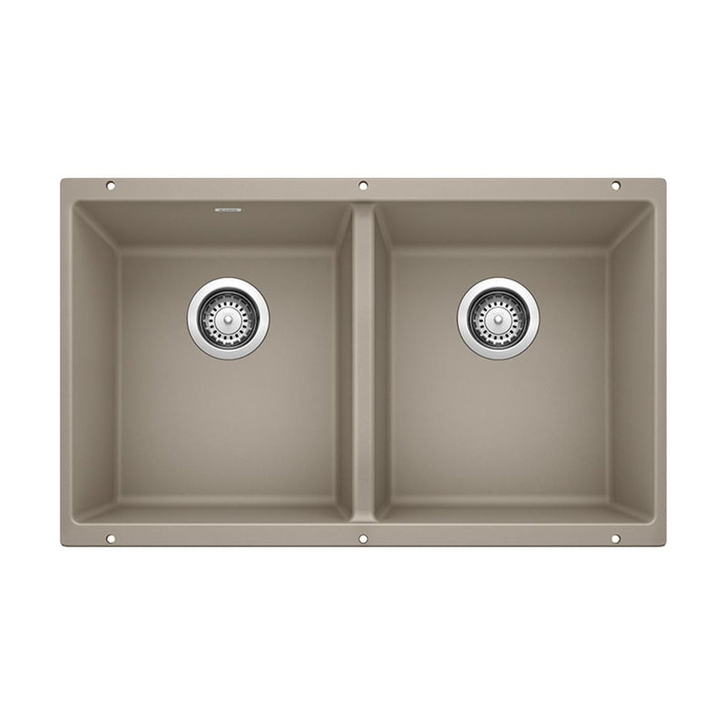 Blanco Precis SILGRANIT 29-in 50/50 Double Bowl Undermount Kitchen Sink, Truffle P4