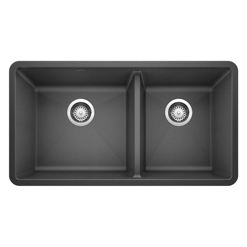 Blanco Precis SILGRANIT 33-in 60/40 Double Bowl Undermount Kitchen Sink, Anthracite W9