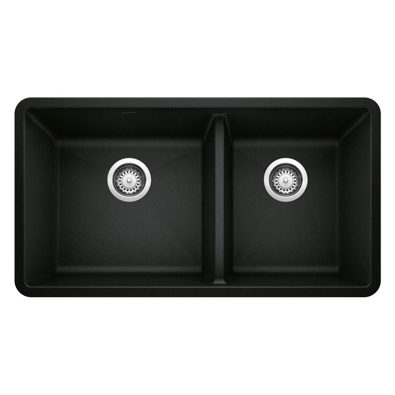 Blanco Precis SILGRANIT 33-in 60/40 Double Bowl Undermount Kitchen Sink, Coal Black U2