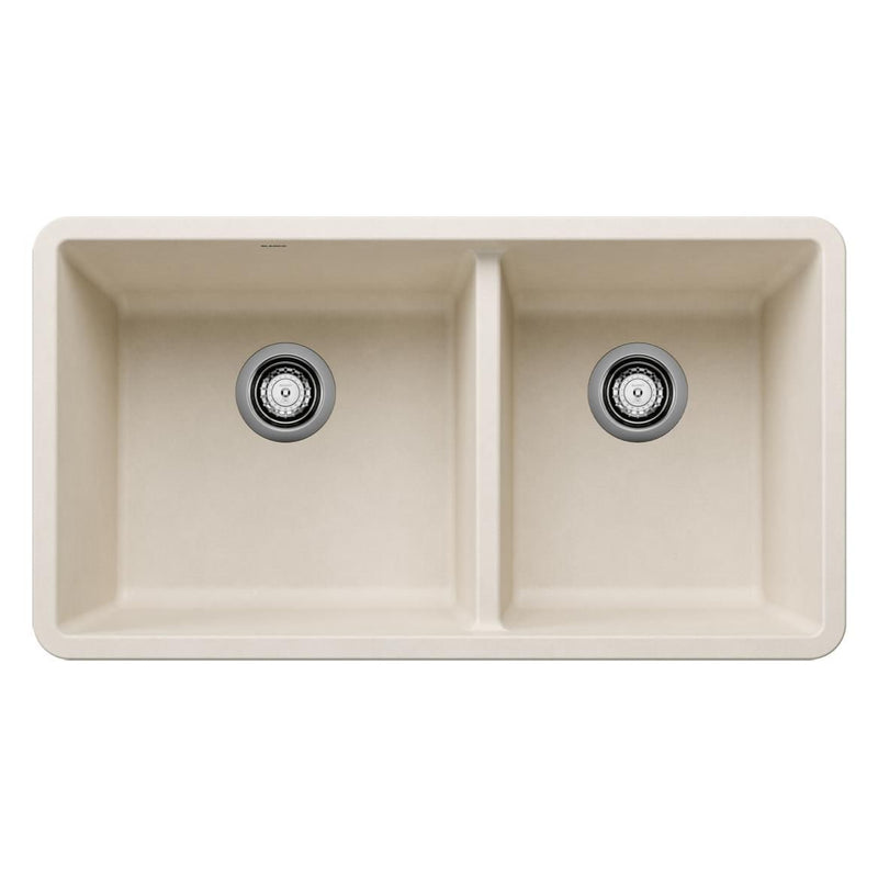 Blanco Precis SILGRANIT 33-in 60/40 Double Bowl Undermount Kitchen Sink, Soft White V9