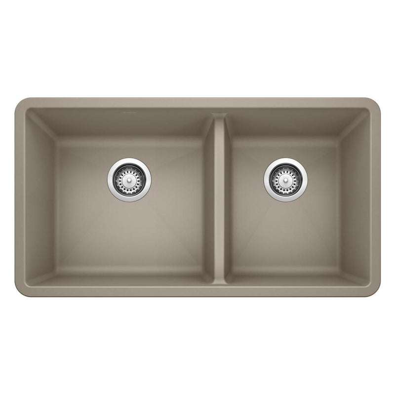 Blanco Precis SILGRANIT 33-in 60/40 Double Bowl Undermount Kitchen Sink, Truffle L9