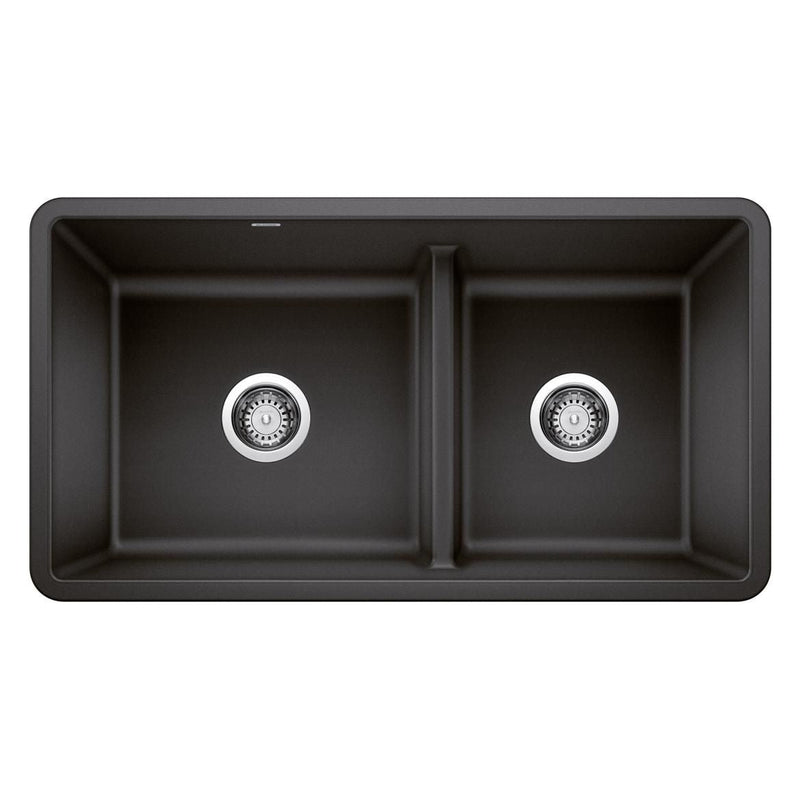 Blanco Precis SILGRANIT 33-in 60/40 Reversible Double Bowl Undermount Kitchen Sink with Low Divide, Anthracite W0