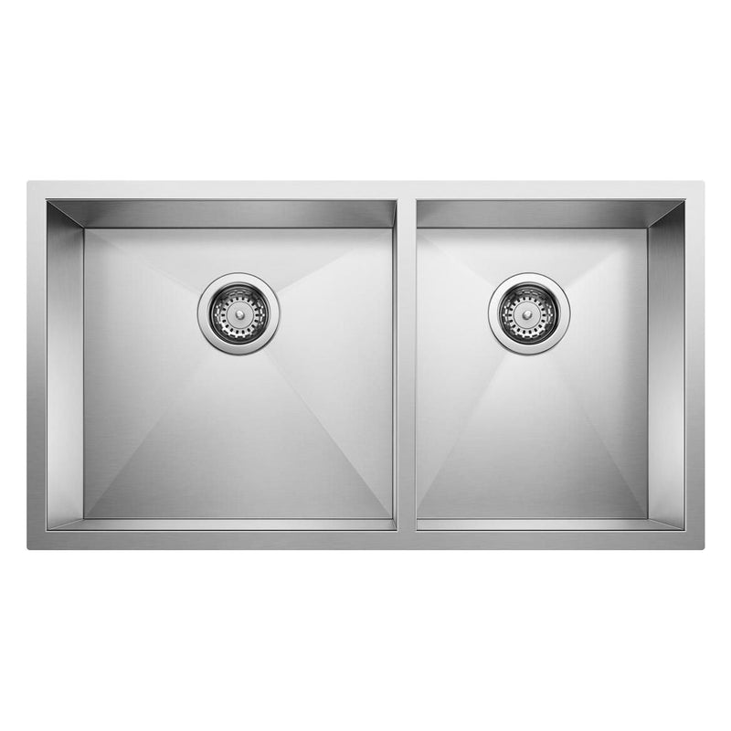 Blanco Quatrus R0 33-in 60/40 Double Bowl Undermount Stainless Kitchen Sink N0