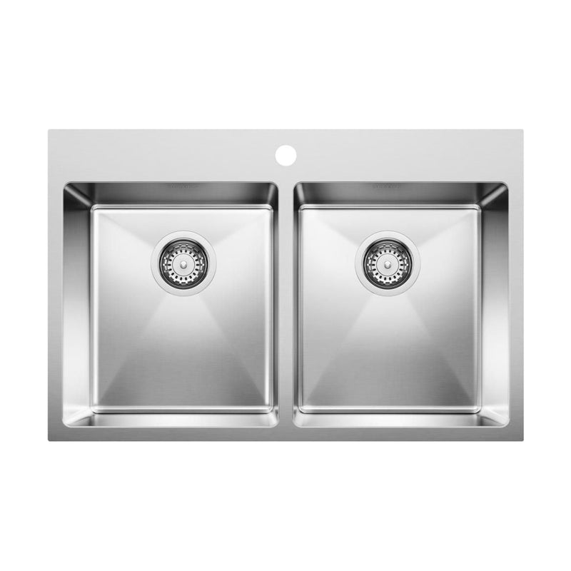 Blanco Quatrus R15 31-in 50/50 Double Bowl Dual Mount Stainless Steel Kitchen Sink M7