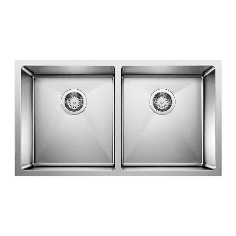 Blanco Quatrus R15 32-in 50/50 Double Bowl Undermount Stainless Steel Kitchen Sink C2