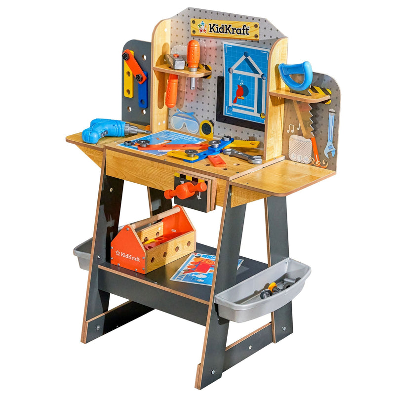 Blueprint Build Wooden Play Workbench with 40+ Accessories, Ages 3+ F0